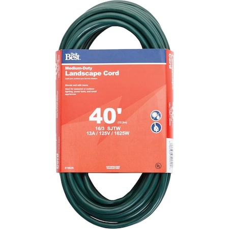 All-Source SJTW Extension Cord, 16 AWG, Outdoor, 16/3, 1 Outlets, Green, 40 ft OU-JTW163-40X-GR